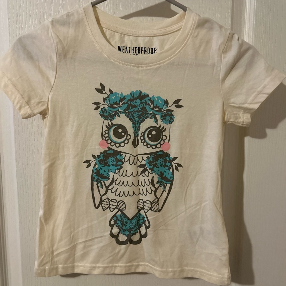 Girls Owl weather proof Vintage White Shirt Size S 7/8